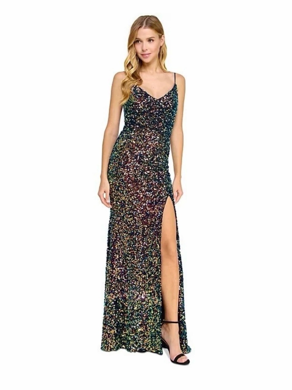 Sparkling Multicolor Sequin Slit Evening Gown
